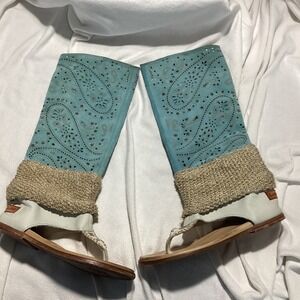 Karma of Charme Teal Paisley Studded Thong Gladiator Sandal Boots Size 39 Italy